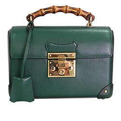 Small Padlock Bamboo Shoulder Bag, Leather, Green, DB, Strap, 603221, 3*
